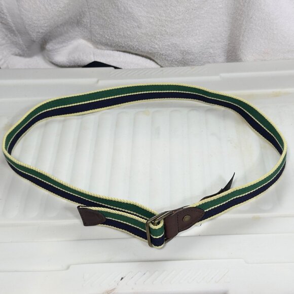 TED BAKER Mens Stripe Belt Blue & Green Polyester Blend Leather Trim Size 34 - Picture 7 of 9